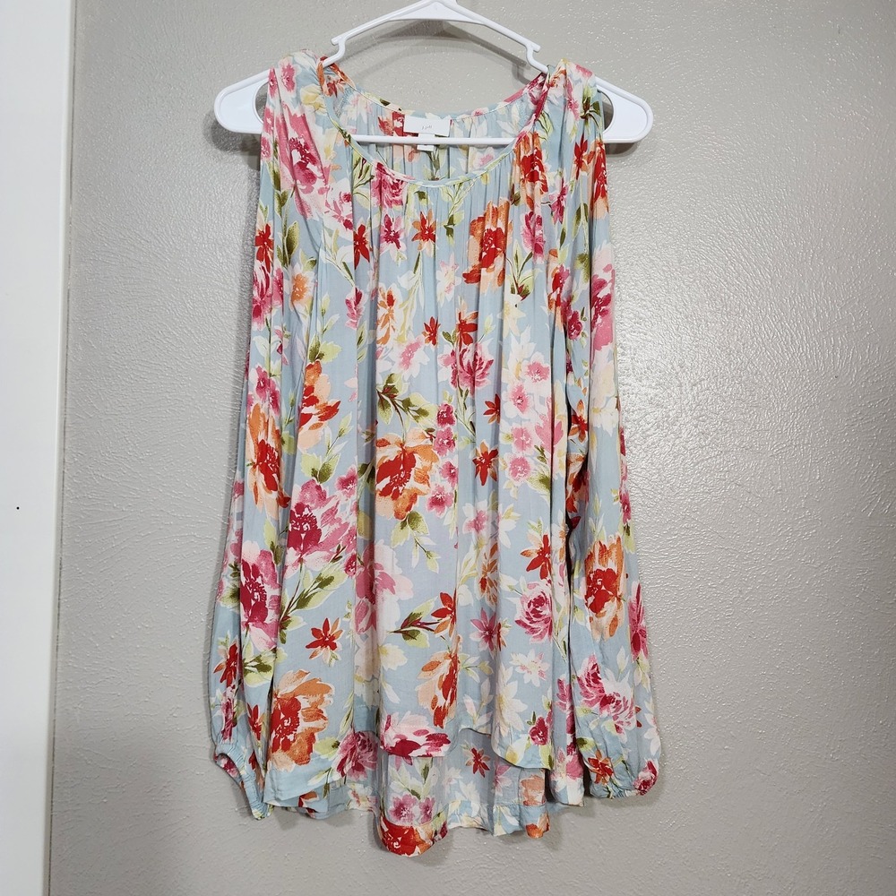 J‎ Jill Women's Blouse XS Multi Color Floral Long Sleeve Cold Shoulder